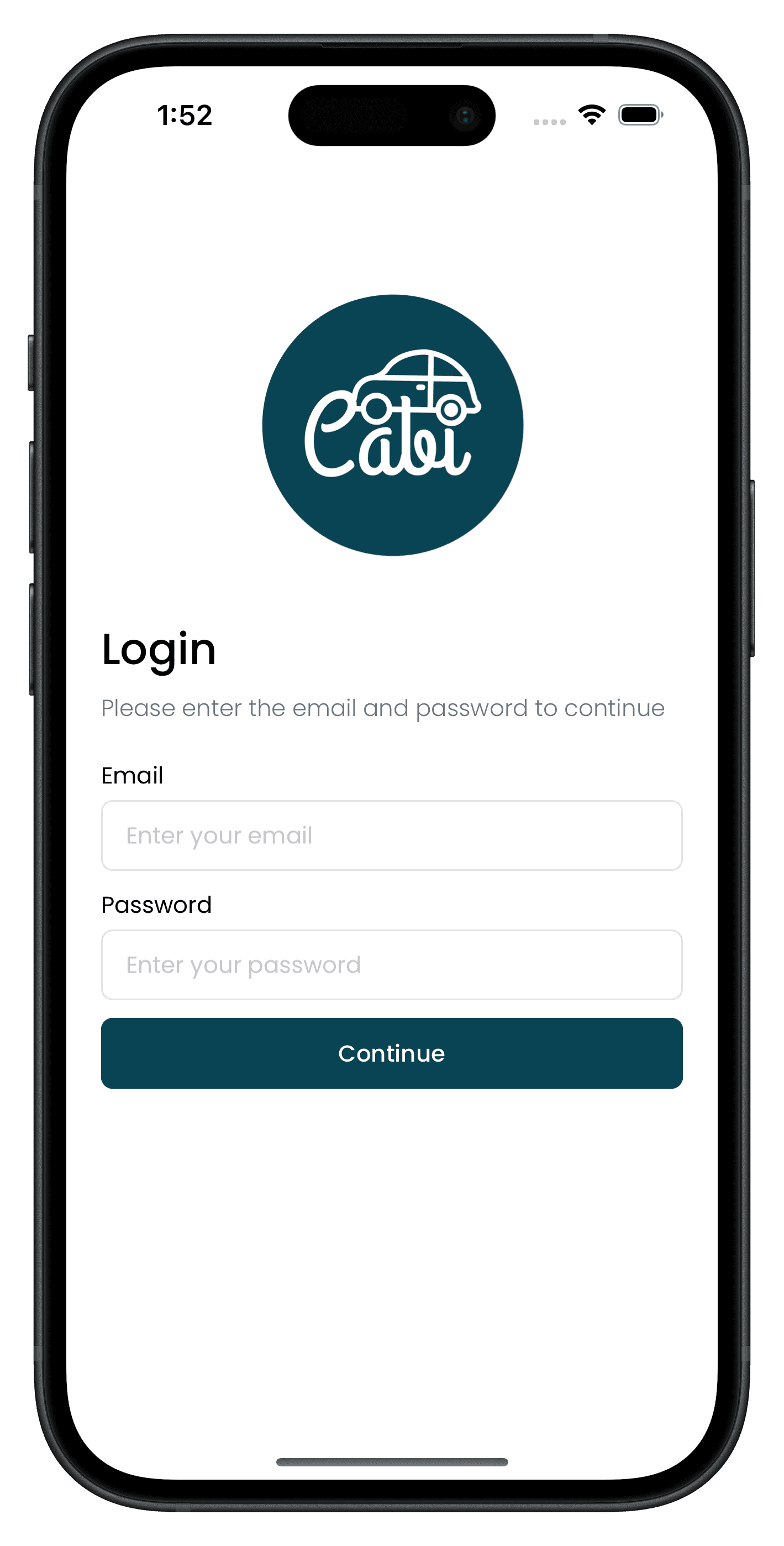 Cabi App Login Screen
